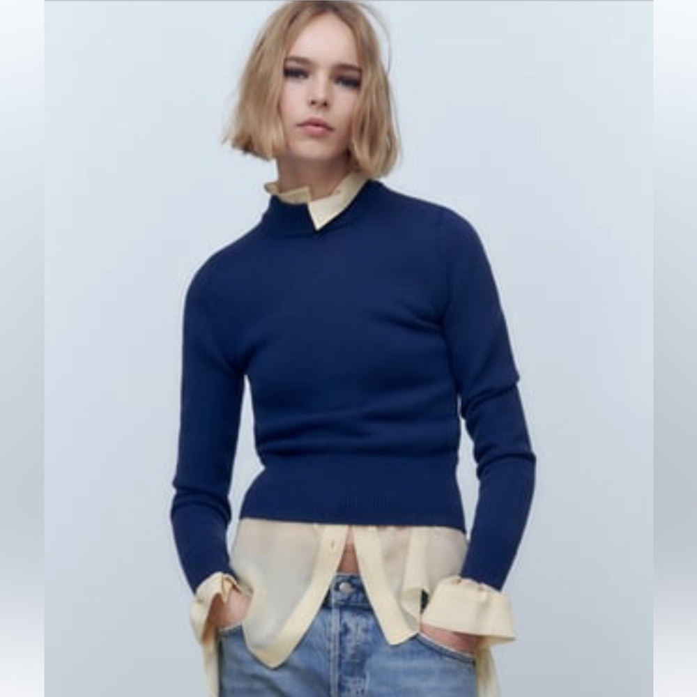 Navy zara fitted sweater